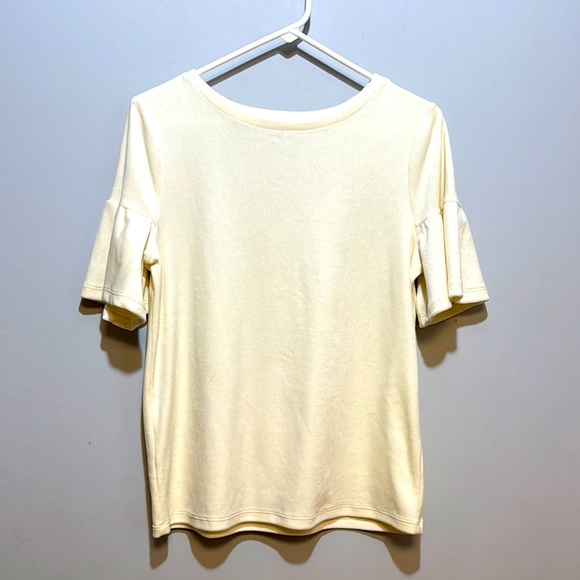 LOFT Cream Ruffled Short Sleeve T-Shirt - Picture 1 of 7